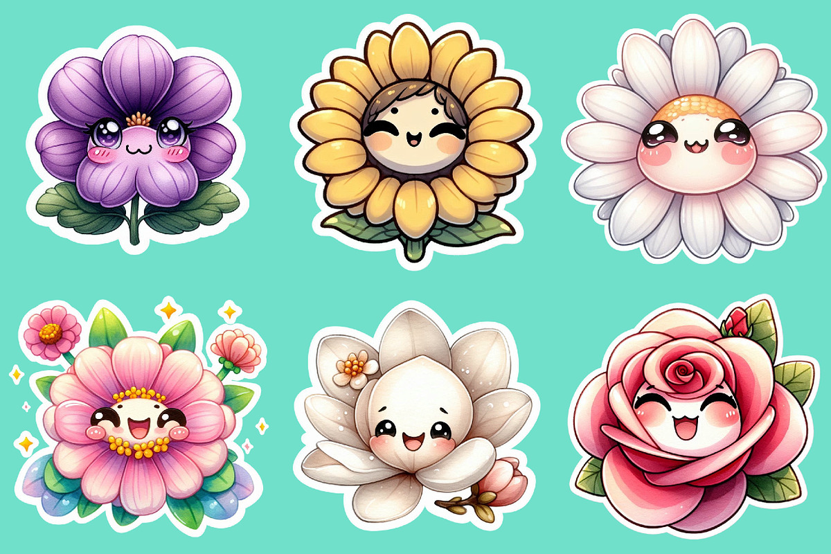 cute floral printable sticker Png, an Illustration by DreamCafeArt (Photo 2 of 5)