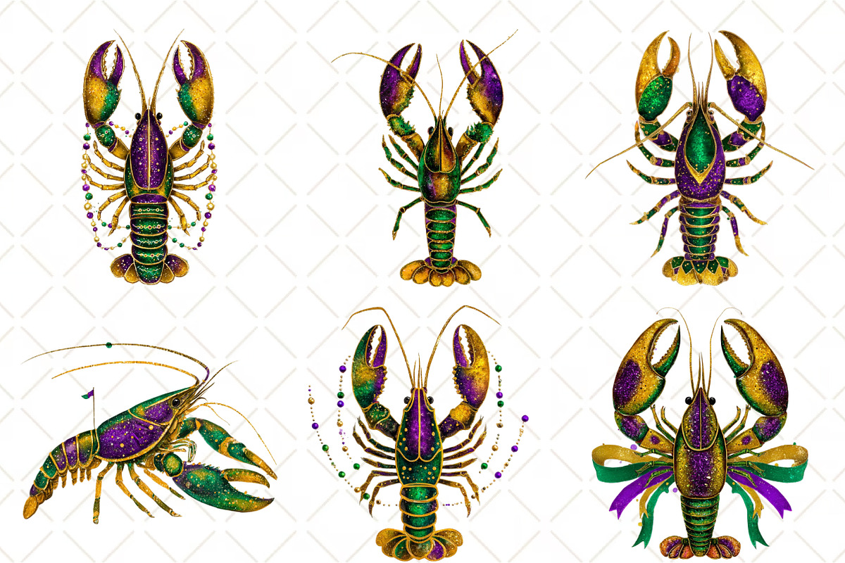 Crawfish Mardi Gras Watercolor, an Illustration by Black Bird Studio (Photo 3 of 6)