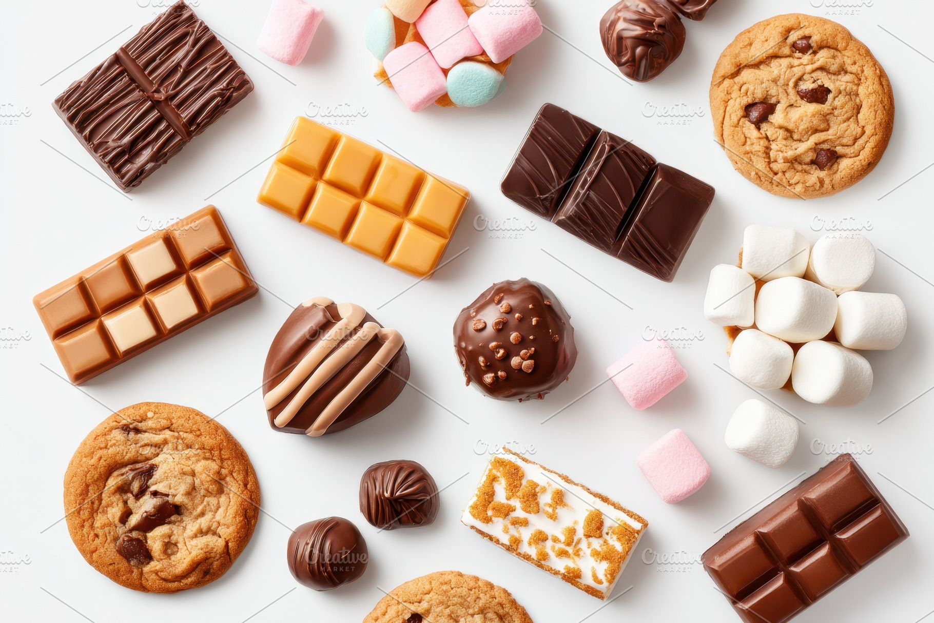 Assorted chocolates and cookies flat lay, a Food & Drink Photo by AlyaAnd