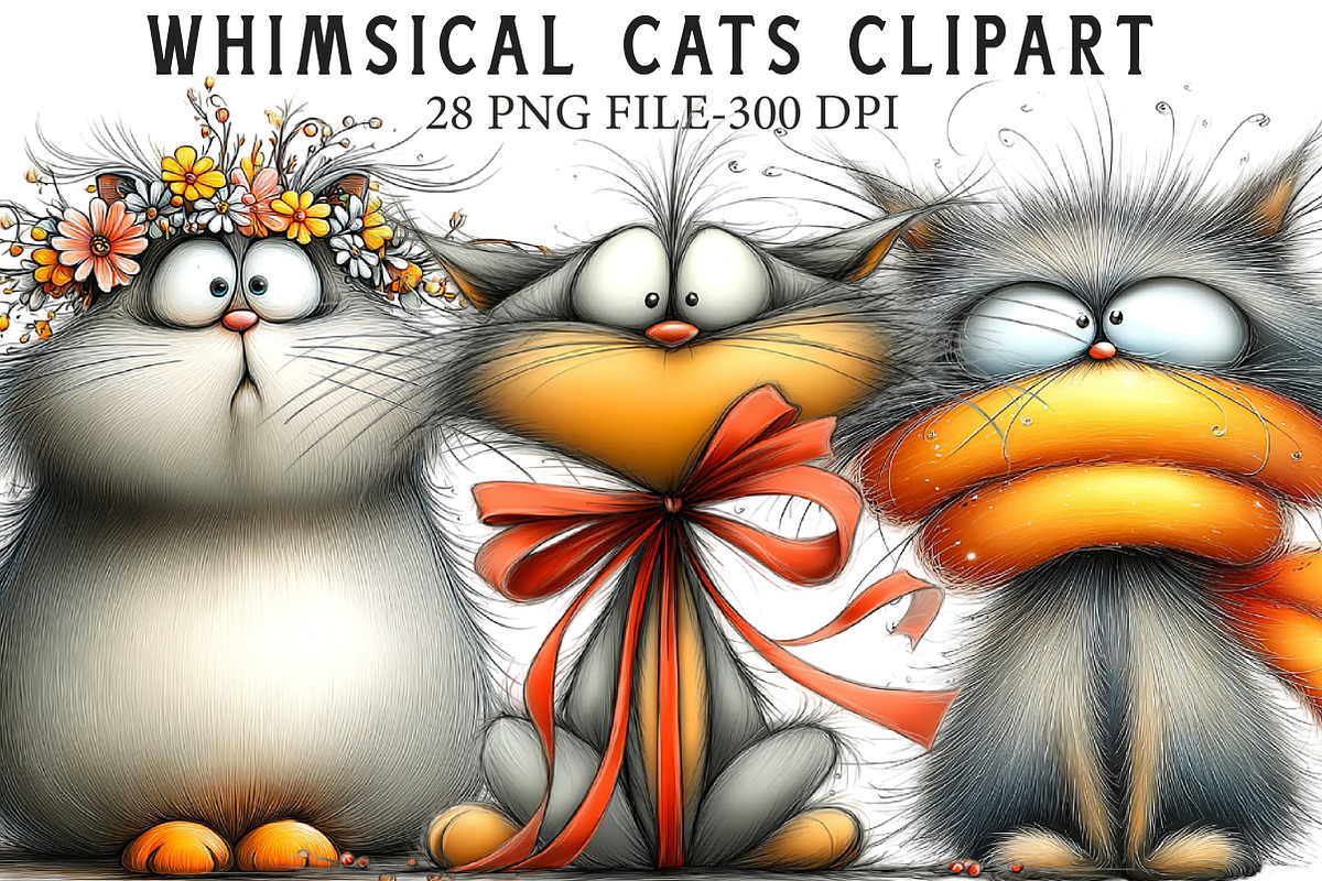Whimsical Cats Clipart, an Illustration by Libby Wishes (Photo 1 of 6)