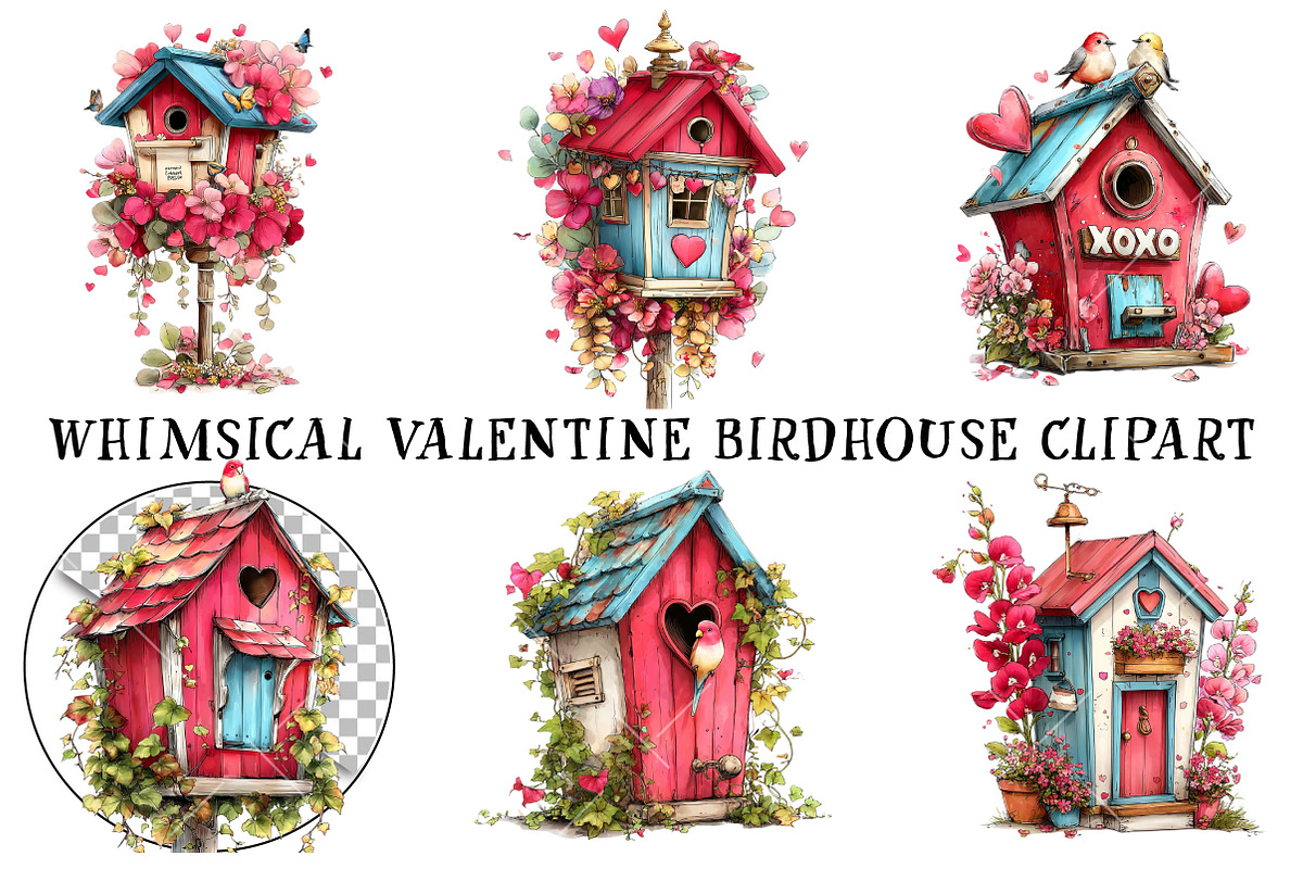 Whimsical Valentine Birdhouse Clipar, an Illustration by OK Design (Photo 2 of 6)