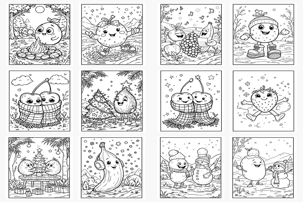 Winter Coloring Pages: Fruit-Themed, a Seasonal Illustration by Lamia Emad (Photo 2 of 3)