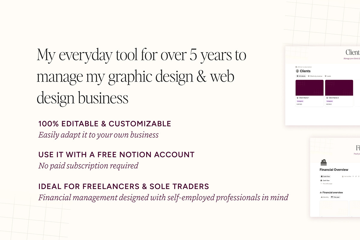 Freelance Business Notion Template, an App Template by MargauxQuercy (Photo 9 of 9)