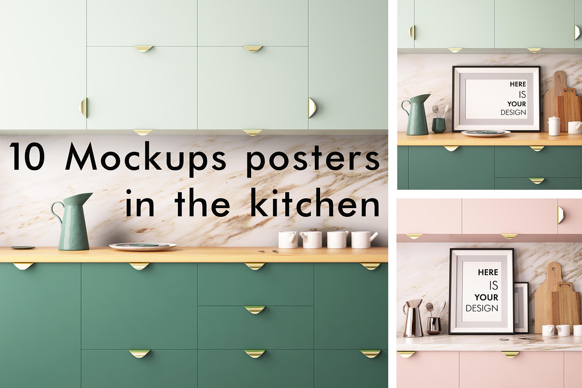 10 Mockups posters in the kitchen, a Print Template by FilL239 (Photo 1 of 11)