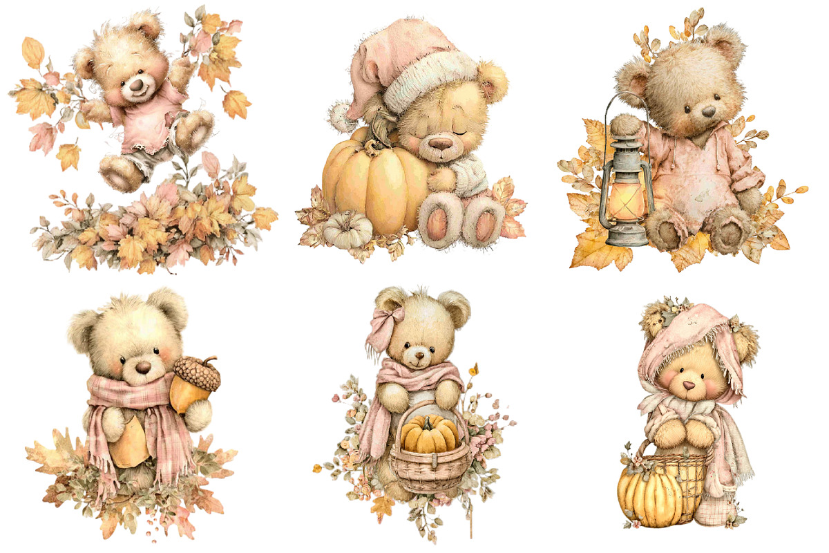 Whimsical Fall Autumn Teddy Bear, a Seasonal Illustration by CitraGraphics (Photo 4 of 6)