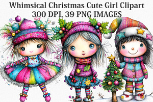 Whimsical Christmas Cute Girl, an Illustration by Canvas Craft