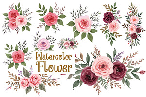 Rose Watercolor Floral Set, an Illustration by balal