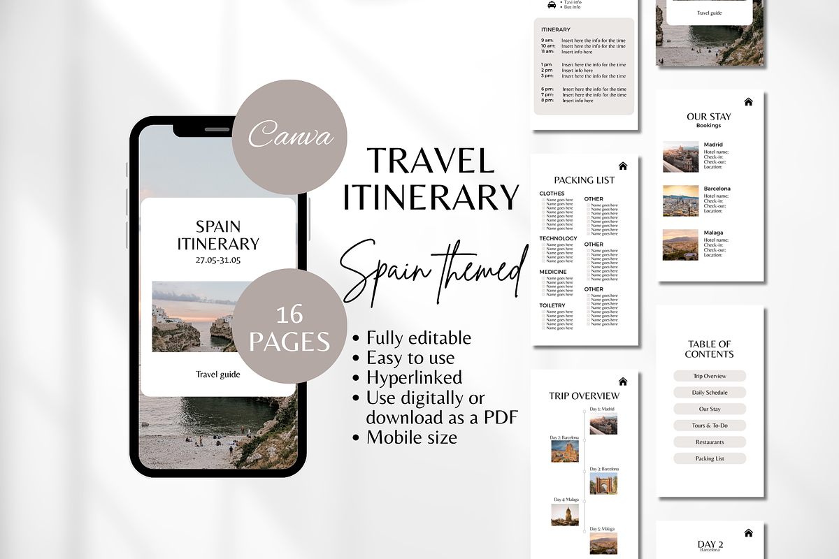 Travel Itinerary Template, a Social Media Template by SociallyyCreative (Photo 1 of 10)