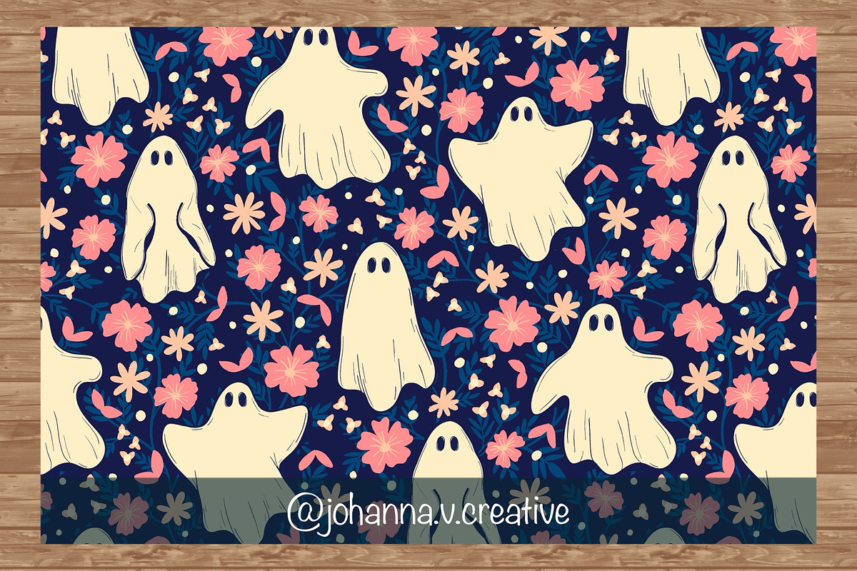Floral Ghosts Seamless Pattern, an Illustration by Johanna V. Creative (Photo 3 of 5)