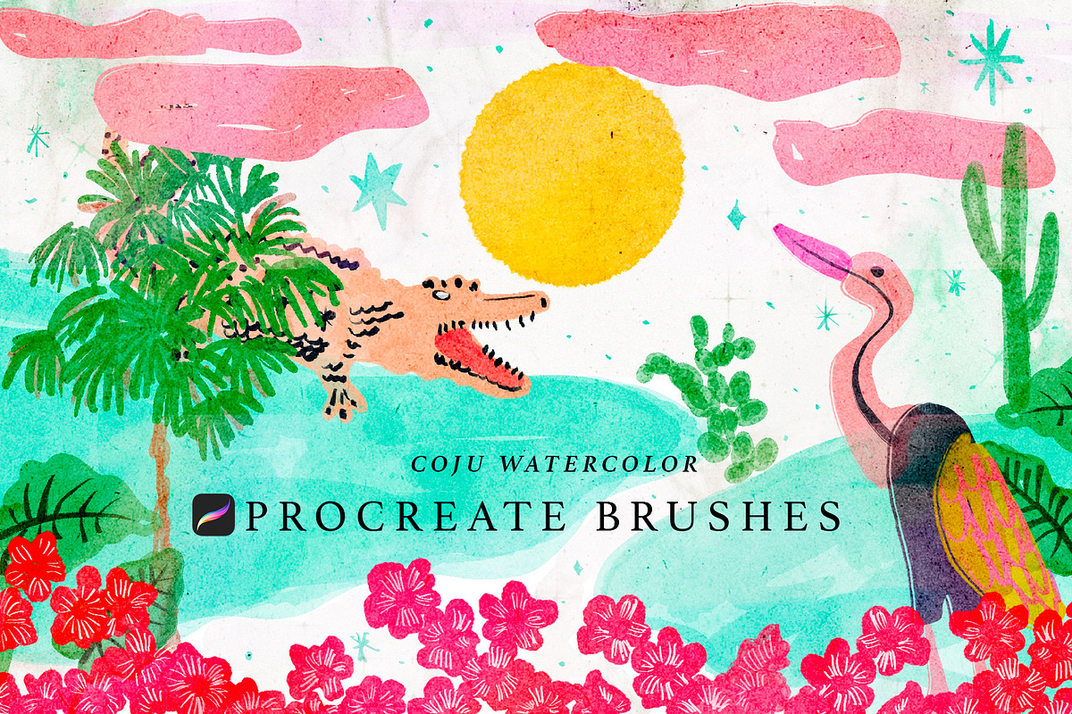 Procreate Summer Watercolor Brushes, a Brush Add-On by Neon Wild (Photo 1 of 13)