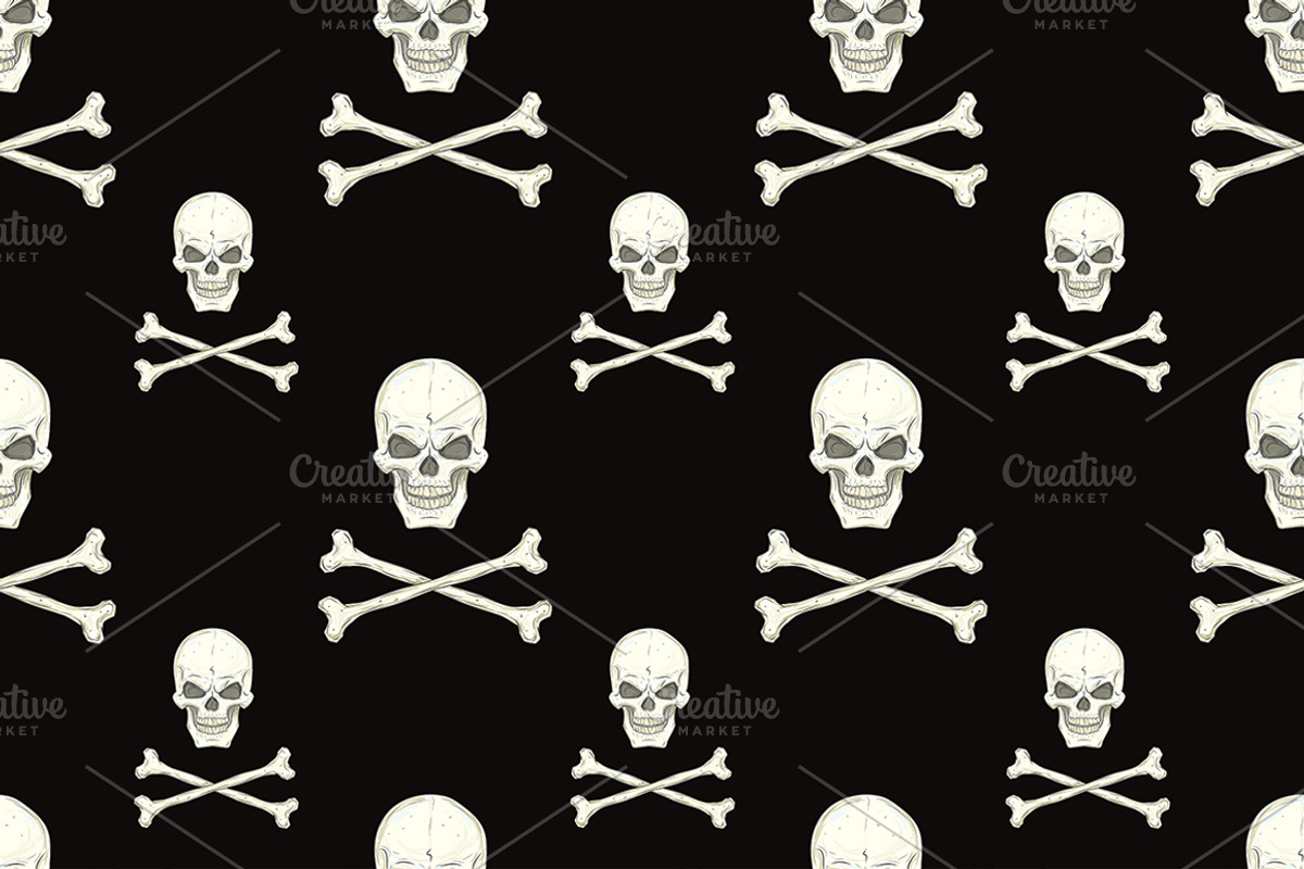 Skull set. Seamless patterns. preview 7