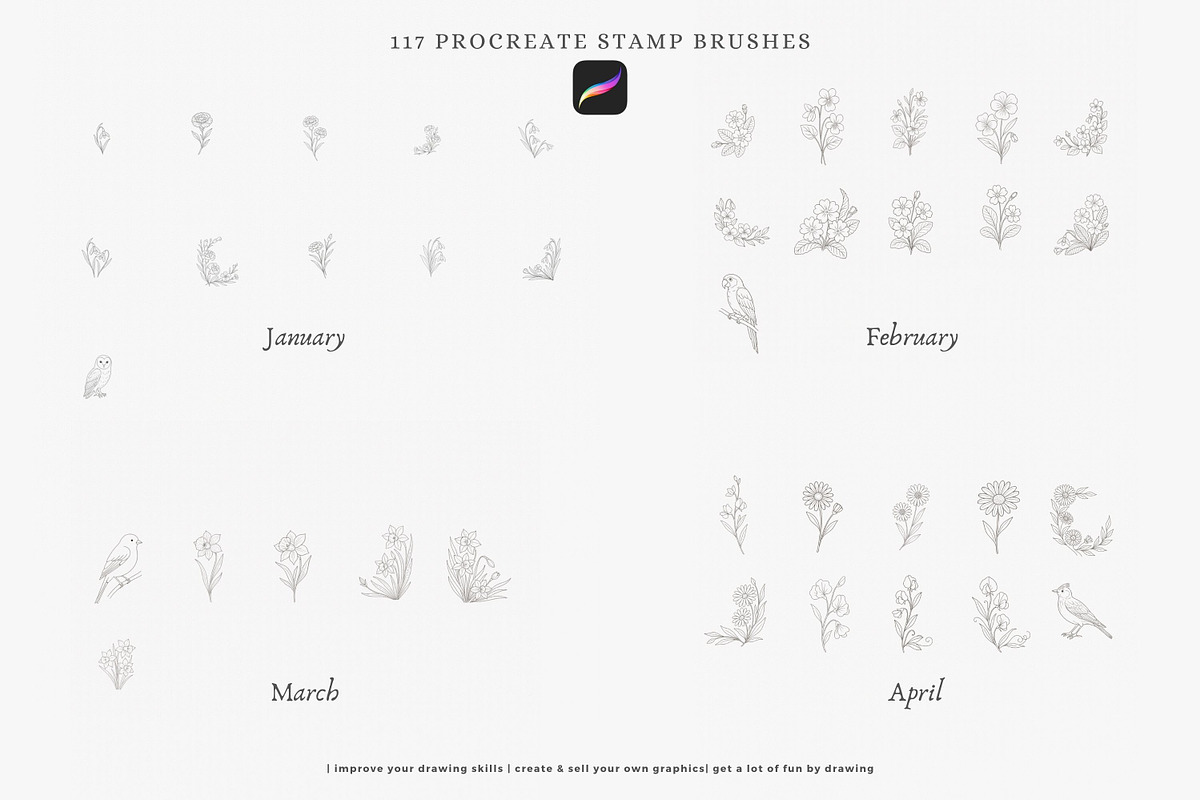 birth month flowers birds procreate