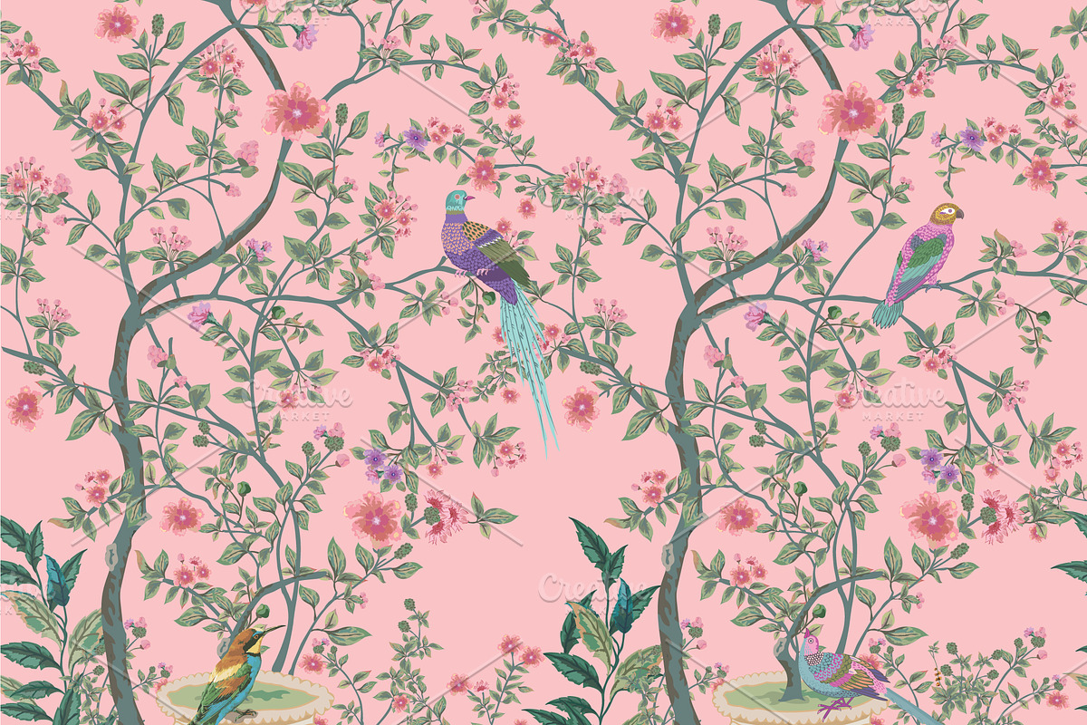 Chinoiserie Floral Bird Pattern, a Decorative Illustration by Mughal Wallpaper (Photo 3 of 4)