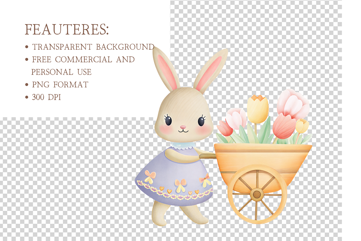 Watercolor Easter Bunny Clipart, an Illustration by MockupWizard (Photo 4 of 5)
