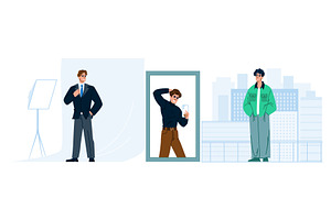 Man changing style and posing for, a Person Illustration by pikepicture