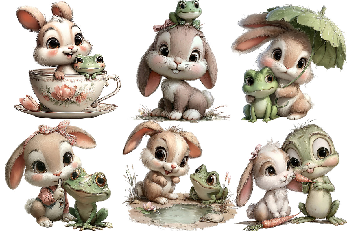 Bunnies with Frogs Clipart, an Illustration by DreamArtGraphic (Photo 5 of 5)