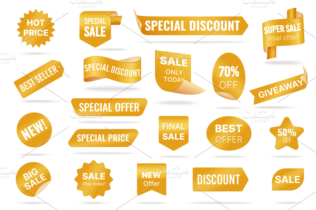 Red labels hot sales promo stickers, an Object Illustration by Lemberg Vector