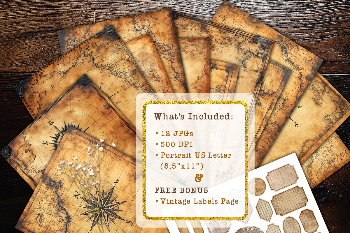 Antique Compass Map Scrapbook Paper, a Background Graphic by V Design Creator (Photo 3 of 10)
