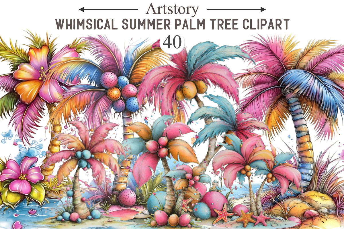 Whimsical Summer Palm Tree Clipart, an Illustration by designcity5 (Photo 1 of 5)