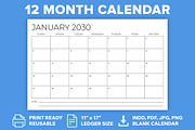 2030 11x17 Calendar Template, a Stationery Template by Running With Foxes (Thumbnail 1 of 5)