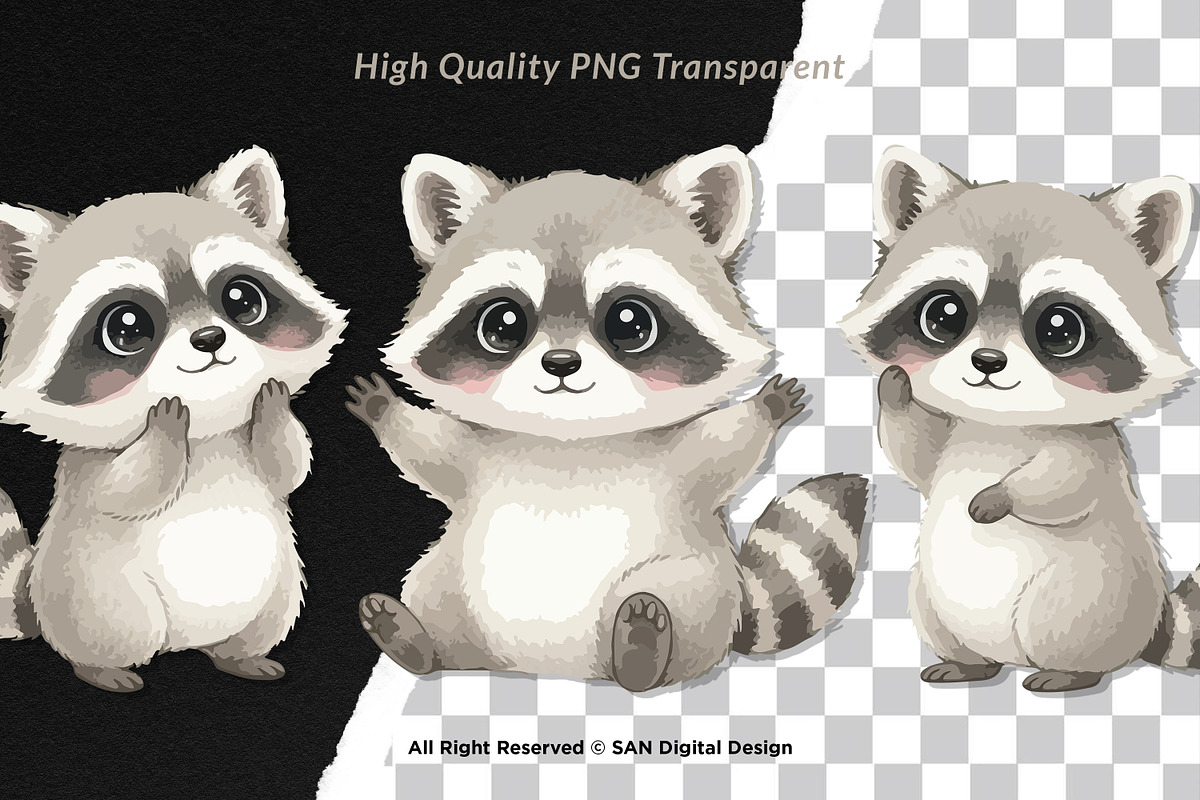 15 Bundle Watercolor Cute Raccoon, an Animal Illustration by Morspective (Photo 2 of 8)