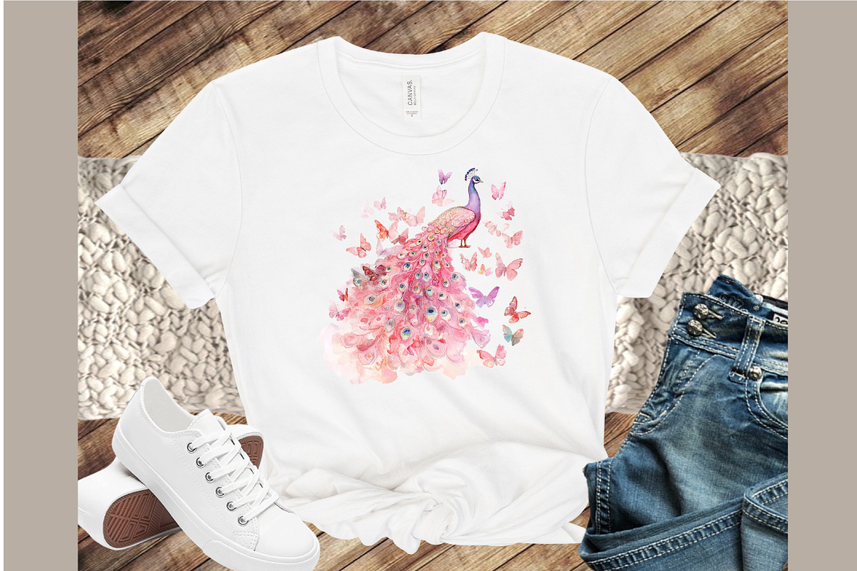 Pink Peacocks Garden Clipart, an Illustration by Sublimation Artist (Photo 4 of 6)