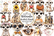 Watercolor Cute Meerkat Clipart, an Illustration by OK Design (Thumbnail 1 of 5)