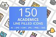 150 Academics Filled Line Icons, an Outline Icon by IconBunny (Thumbnail 1 of 6)