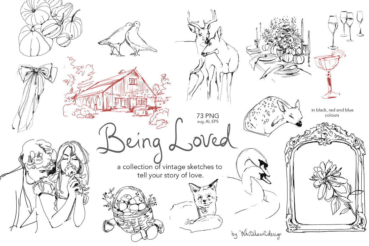 Being Loved - Vintage Line Art, a Decorative Illustration by whiteheartdesign (Photo 1 of 14)