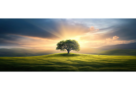Glowing Tree at Sunrise on Hillside, a Nature Photo by BazziBa♥