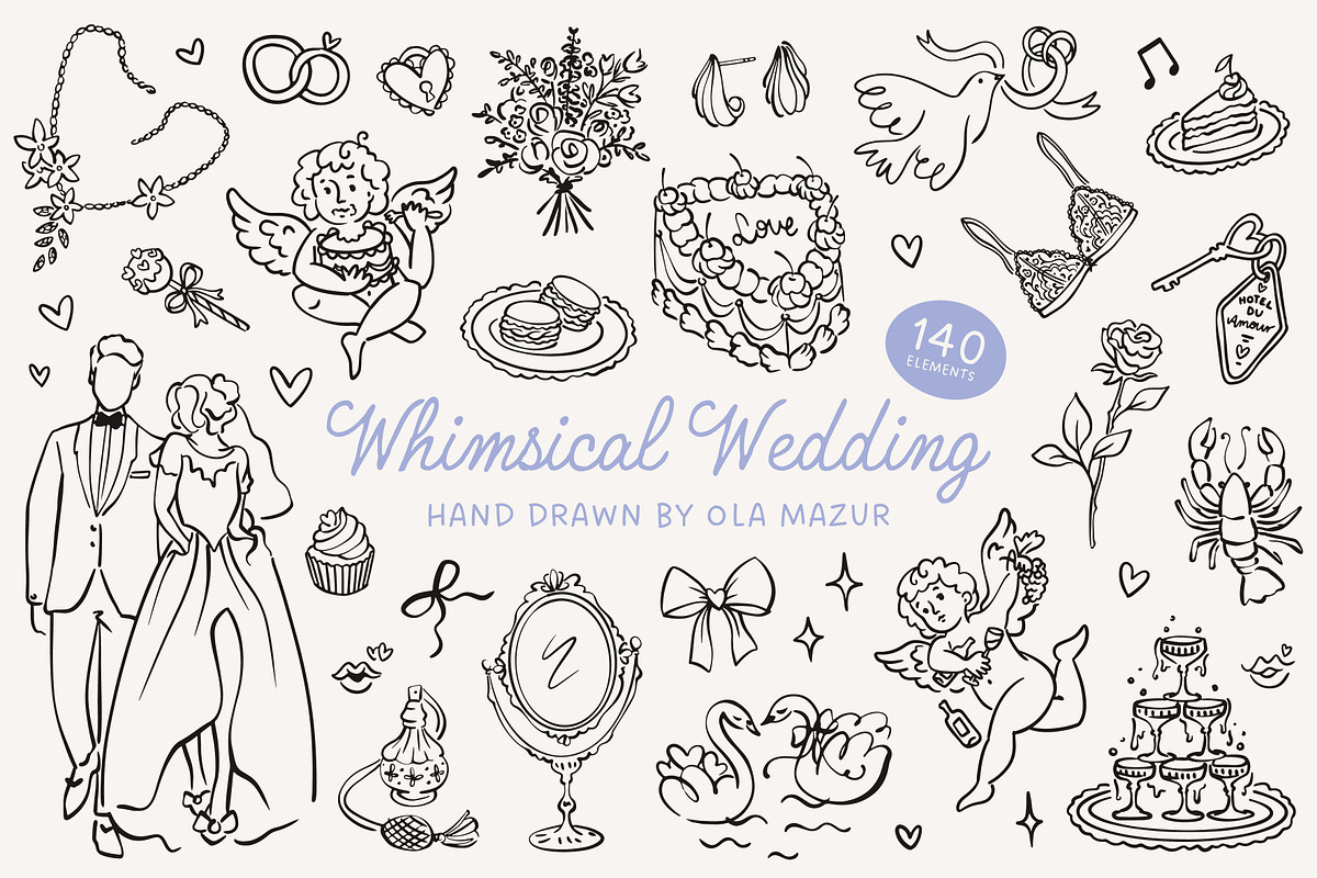 Whimsical Wedding Illustrations Set, an Object Illustration by Ola_Mazur (Photo 1 of 11)