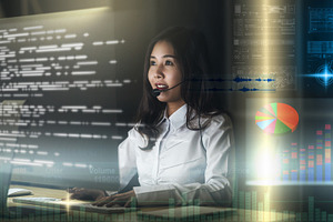 Asian Woman support desk working har