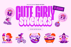 Flat Cute Girly Stickers Set, an Emoji Icon by Creative Stall