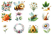 Cute Bee watercolor clipart, an Illustration by Designworld (Thumbnail 2 of 5)