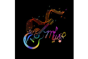 Guitar and notes abstract on a black, an Illustration by Nenahliadava Design