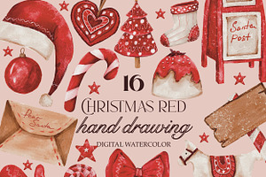 Watercolour Red Christmas Png