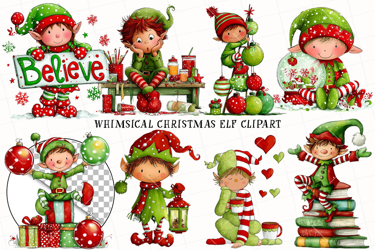 Whimsical Christmas Elf Clipart, an Illustration by OK Design (Photo 2 of 6)