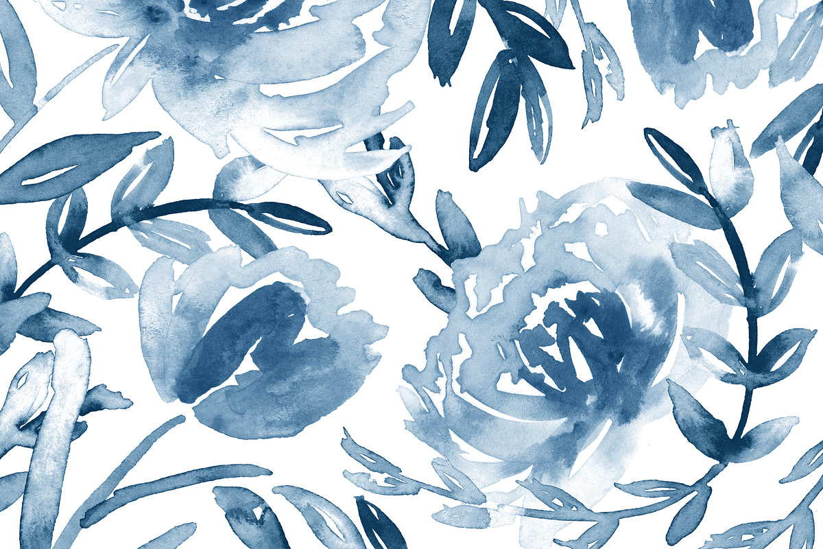 Watercolour blue floral pattern, a Pattern Graphic by Anya-D (Photo 1 of 4)