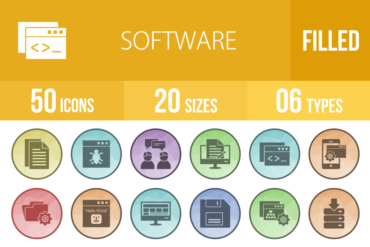 50 Software Filled Low Poly Icons, an Icon by IconBunny | Creative Market