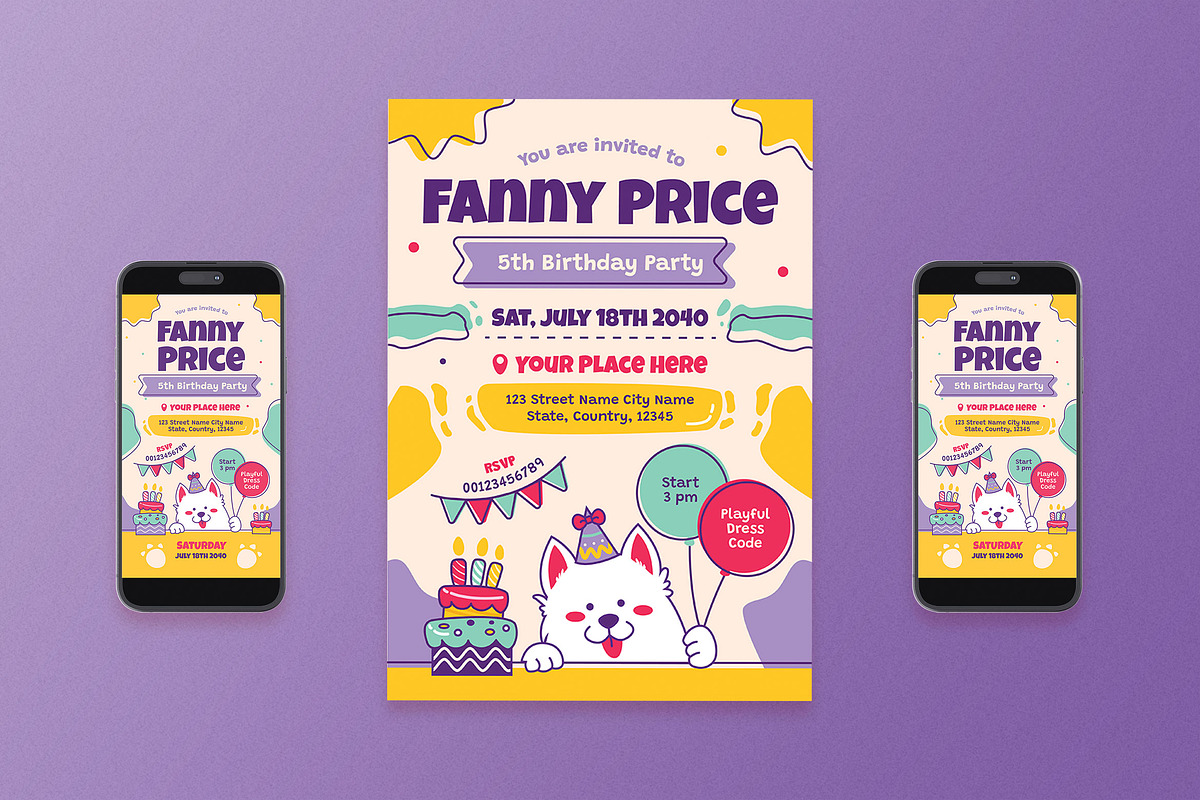 Purple Birthday Invitation Flyer Set, a Flyer Template by Aiyari Graphic (Photo 1 of 3)
