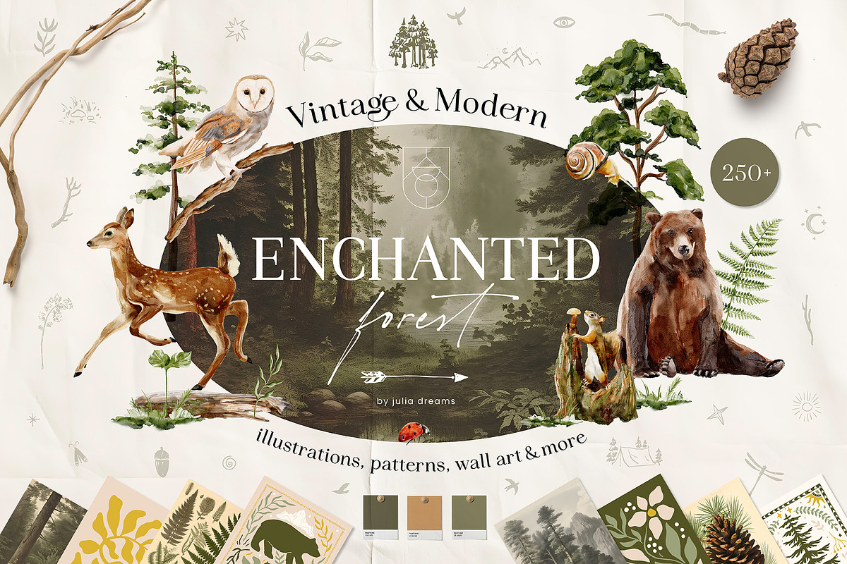 Enchanted Forest Watercolor Art, an Object Graphic by Julia Dreams (Photo 1 of 12)
