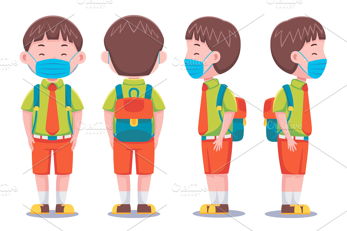 Cute Kids Boy Student Vector Pack, an Object Graphic by MEDZ (Photo 6 of 13)