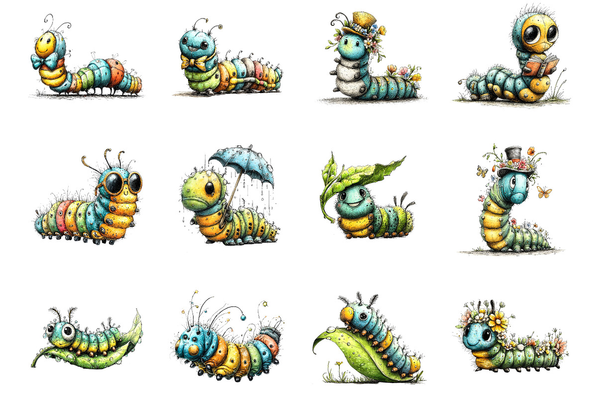 Caterpillar Whimsical Clipart, a Seasonal Illustration by Designking (Photo 2 of 5)