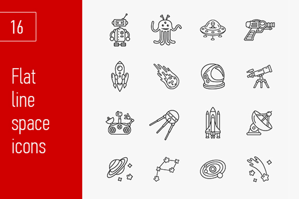 sixteen stylish space icons, an Outline Icon by Anton
