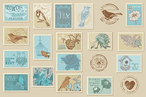 62 Vintage Postage Stamps