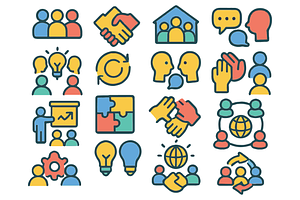 Teamwork and Collaboration Icons, an Object Graphic by nikagraphic