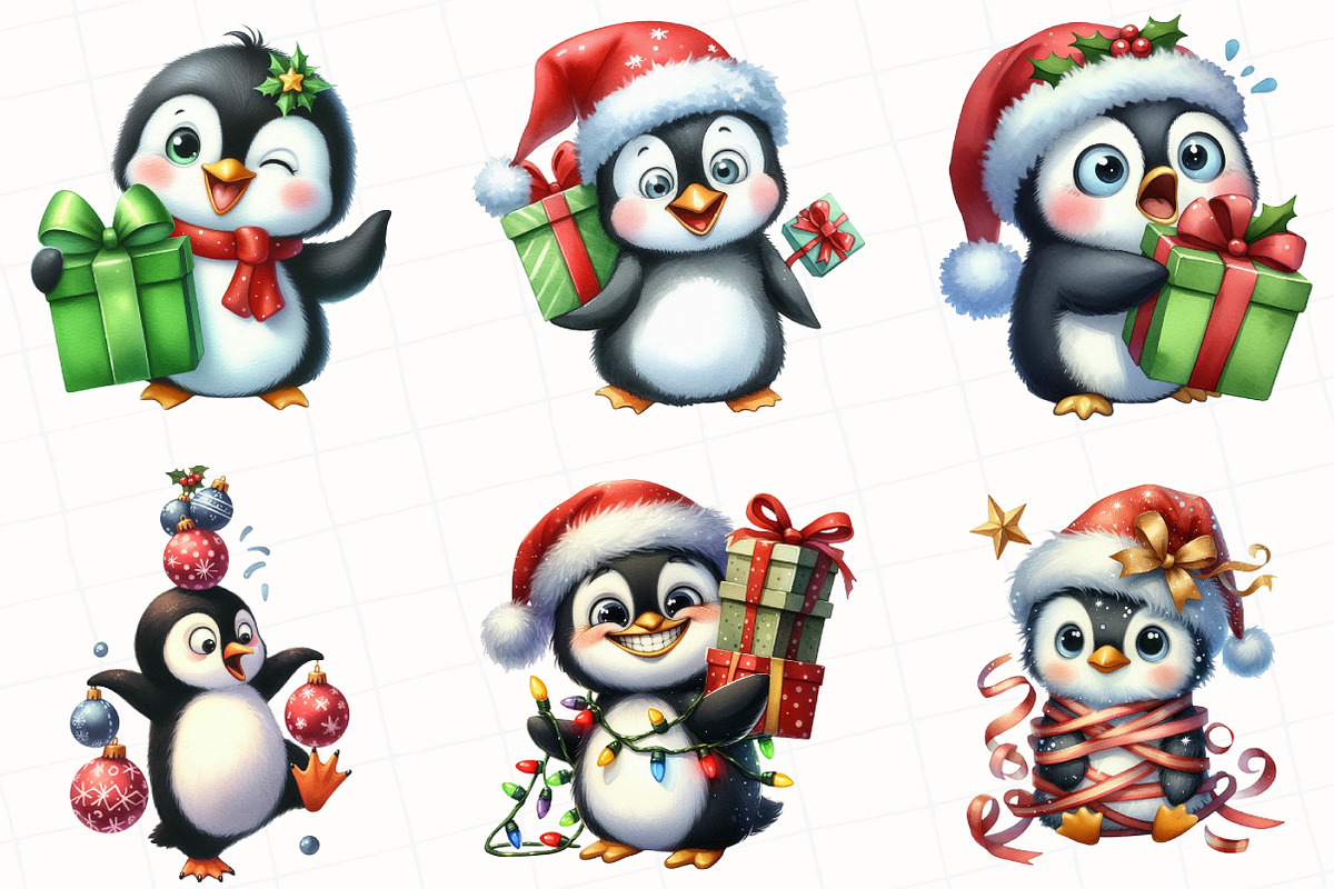 Christmas Funny Penguin Clipart, an Illustration by OK Design (Photo 4 of 5)