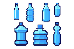Pixel water bottles. Plastic bottle, a Food Illustration by Stock-Smart-Start