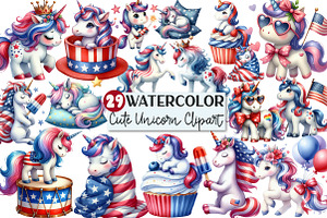 4th of July Unicorn Clipart, an Illustration by Rose Art