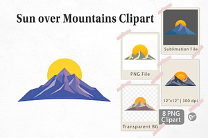 Sun over Mountains Clipart, a Graphic by Artnoy